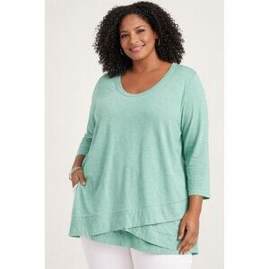 Soft Surroundings Waldport Tee 2X Seafoam Green Cotton Crisscross Hem Tunic